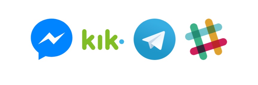 Messenger, Kik, Telegram and Slack logos